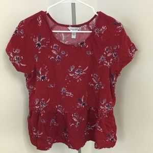 Red floral blouse